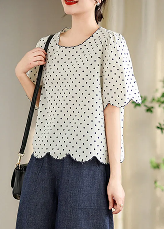 Elegant Black O-Neck Print Shirts Summer AP034