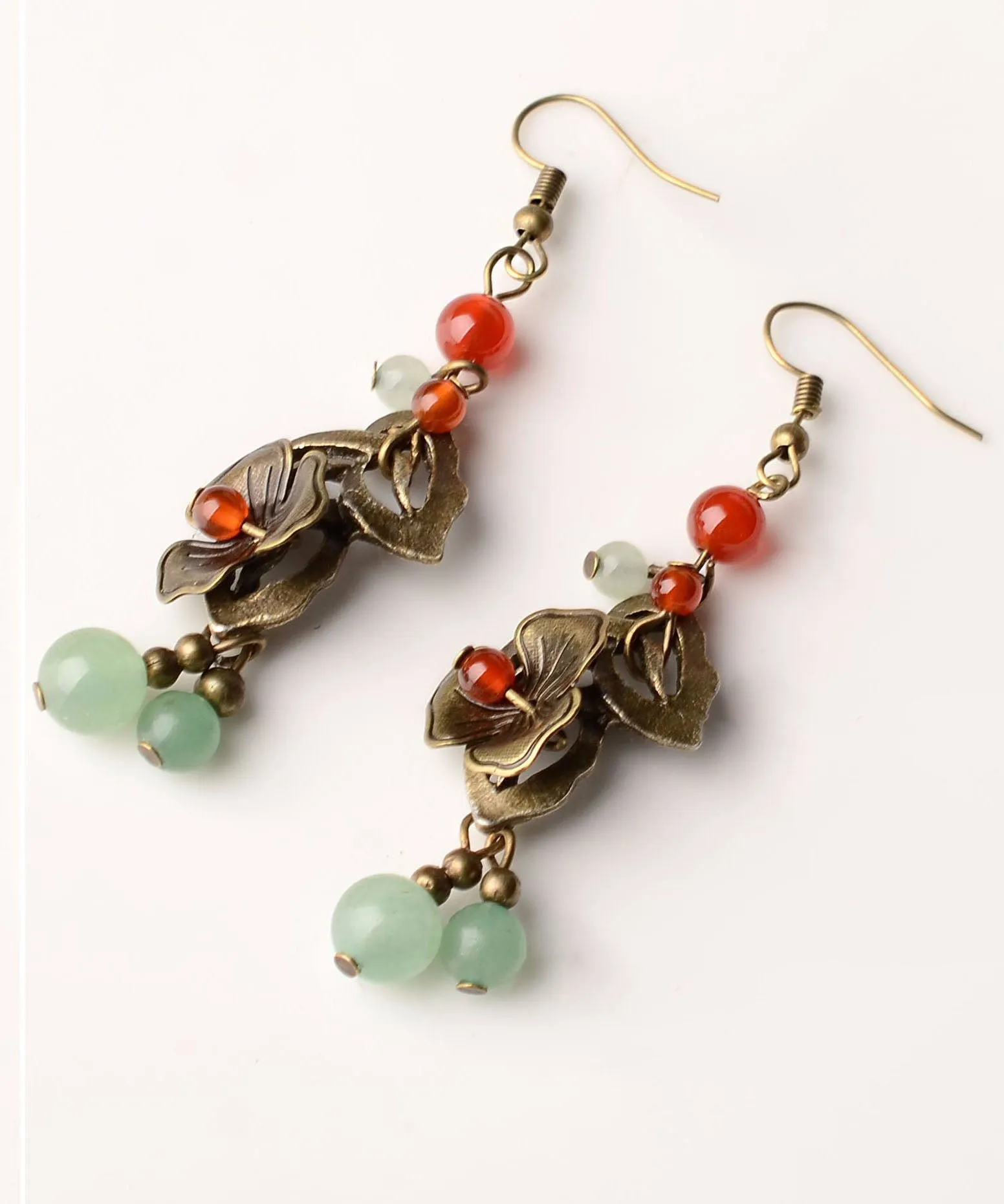 Elegant Copper Color Flower Fine Agate Metal Copper Drop Earrings