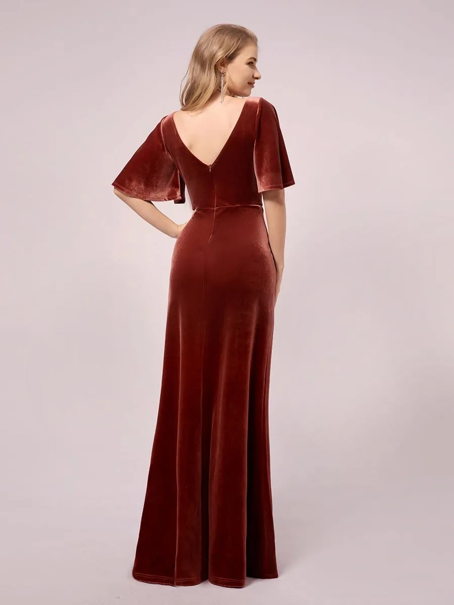 Elegant Double V Neck Velvet Maternity Dresses