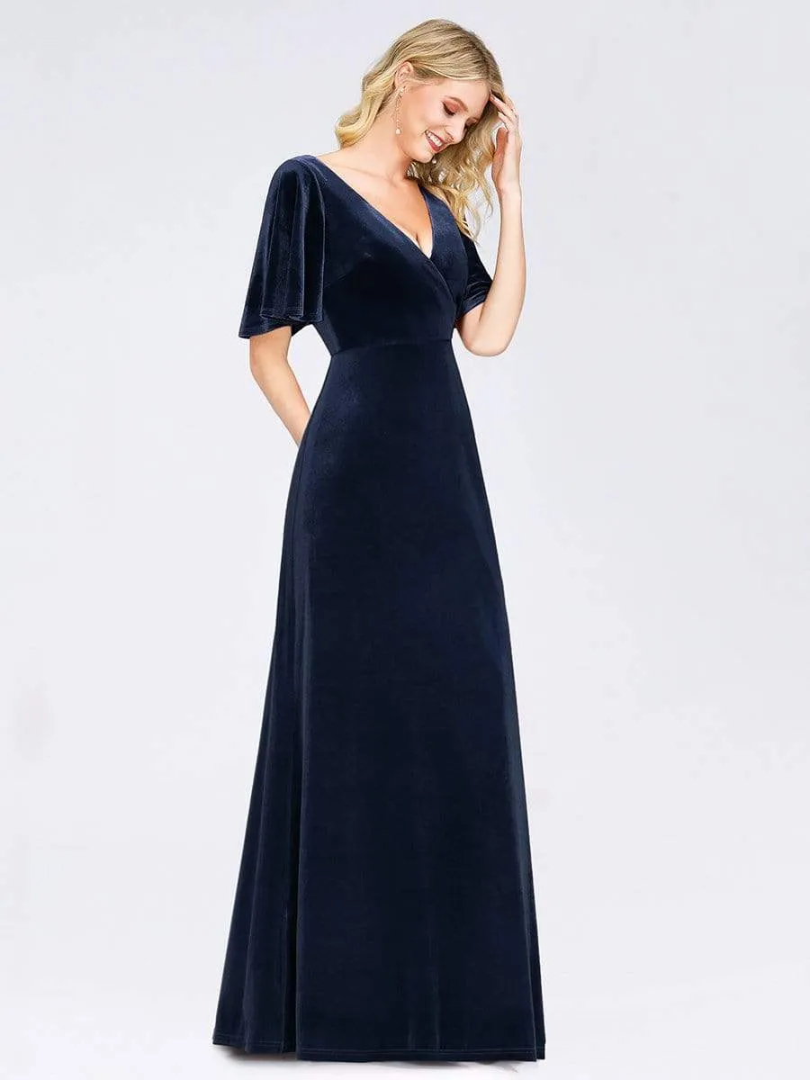 Elegant Double V Neck Velvet Party Dresses for Women