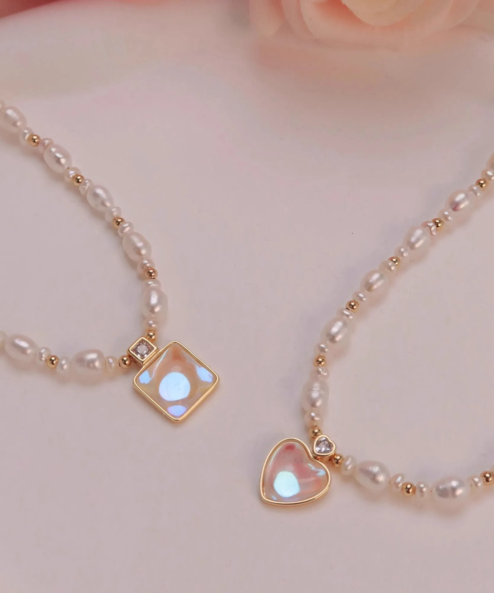 Elegant Gold Sterling Silver Overgild Crystal Love Pearl Pendant Necklace KX1041