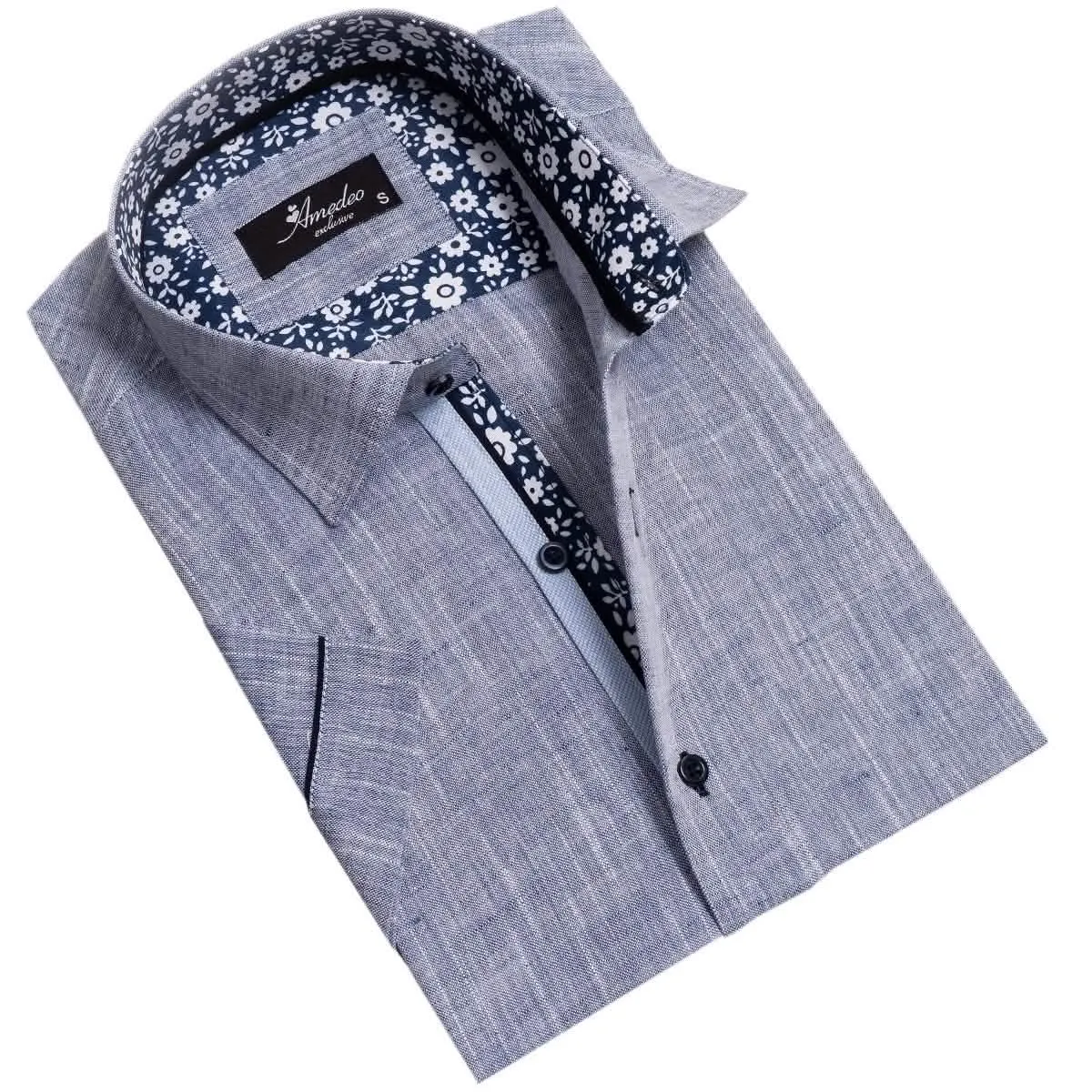 Elegant Slim Fit Short Sleeve Cotton Dress Shirts for Men