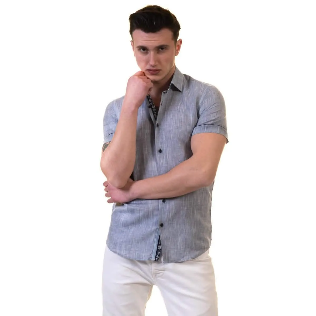 Elegant Slim Fit Short Sleeve Cotton Dress Shirts for Men