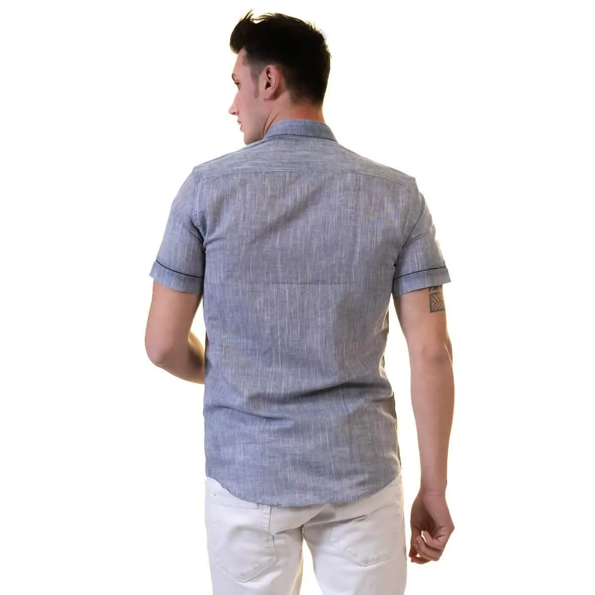 Elegant Slim Fit Short Sleeve Cotton Dress Shirts for Men