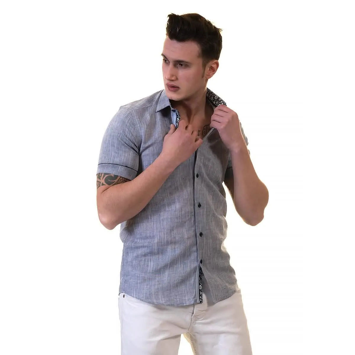 Elegant Slim Fit Short Sleeve Cotton Dress Shirts for Men