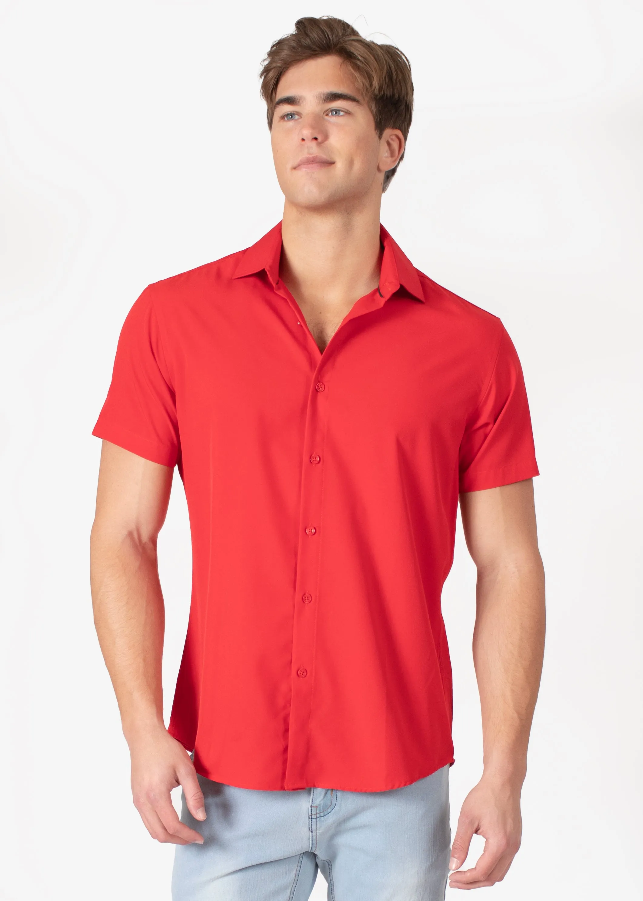 Elegant Solid Short-Sleeve Dress Shirt