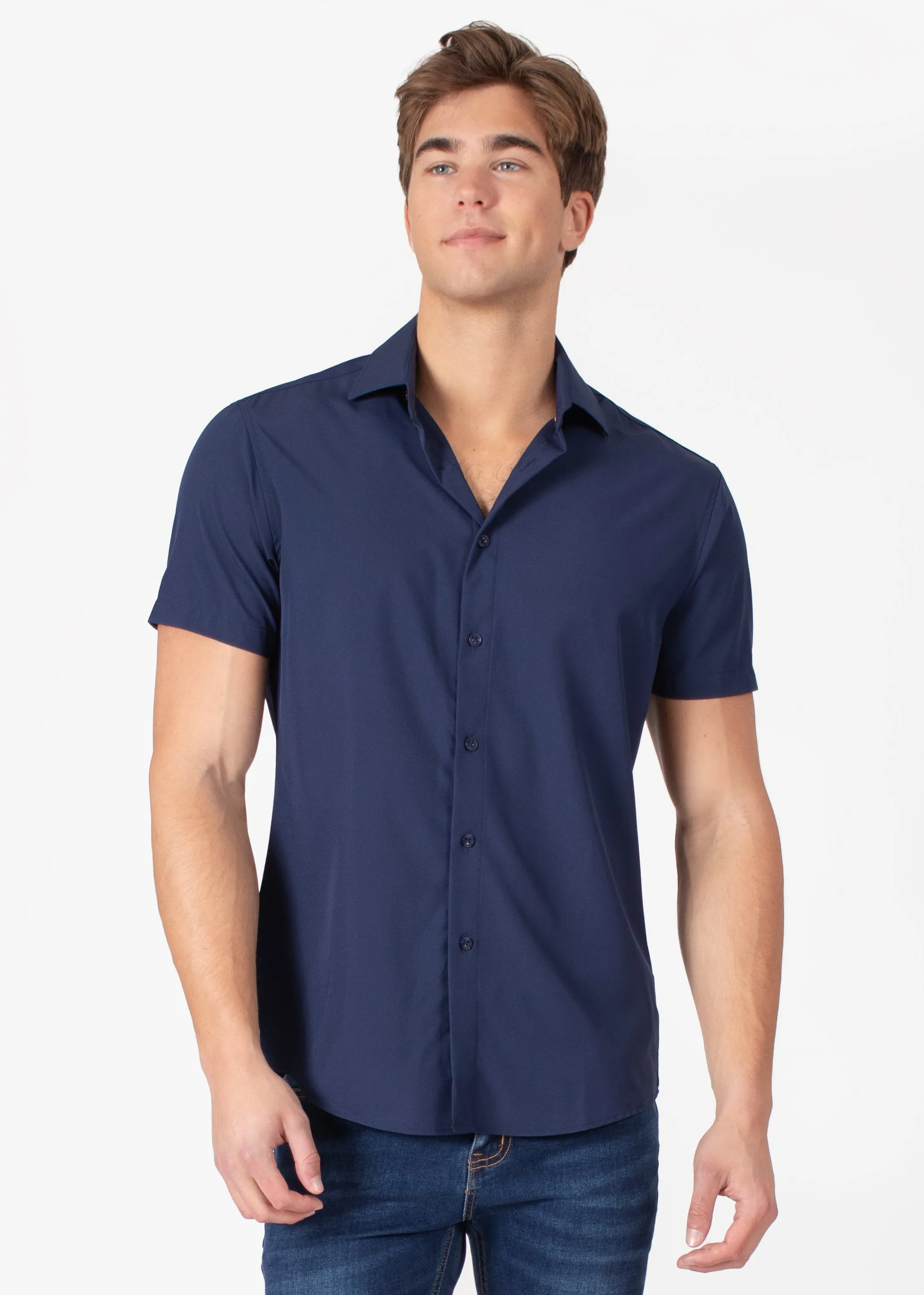 Elegant Solid Short-Sleeve Dress Shirt