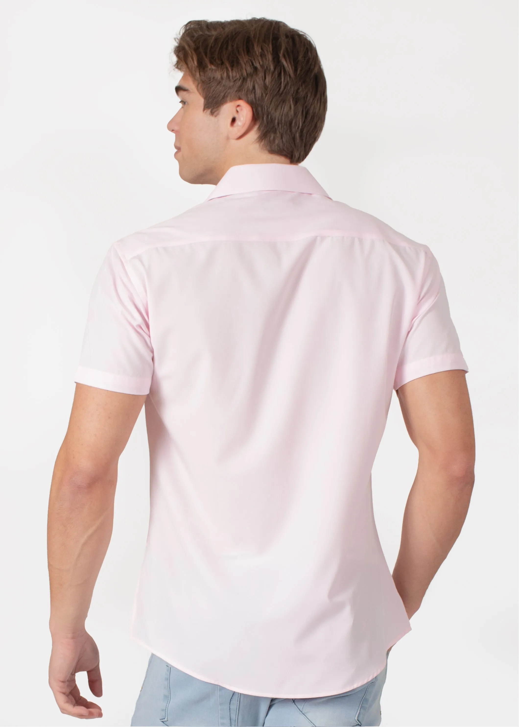 Elegant Solid Short-Sleeve Dress Shirt