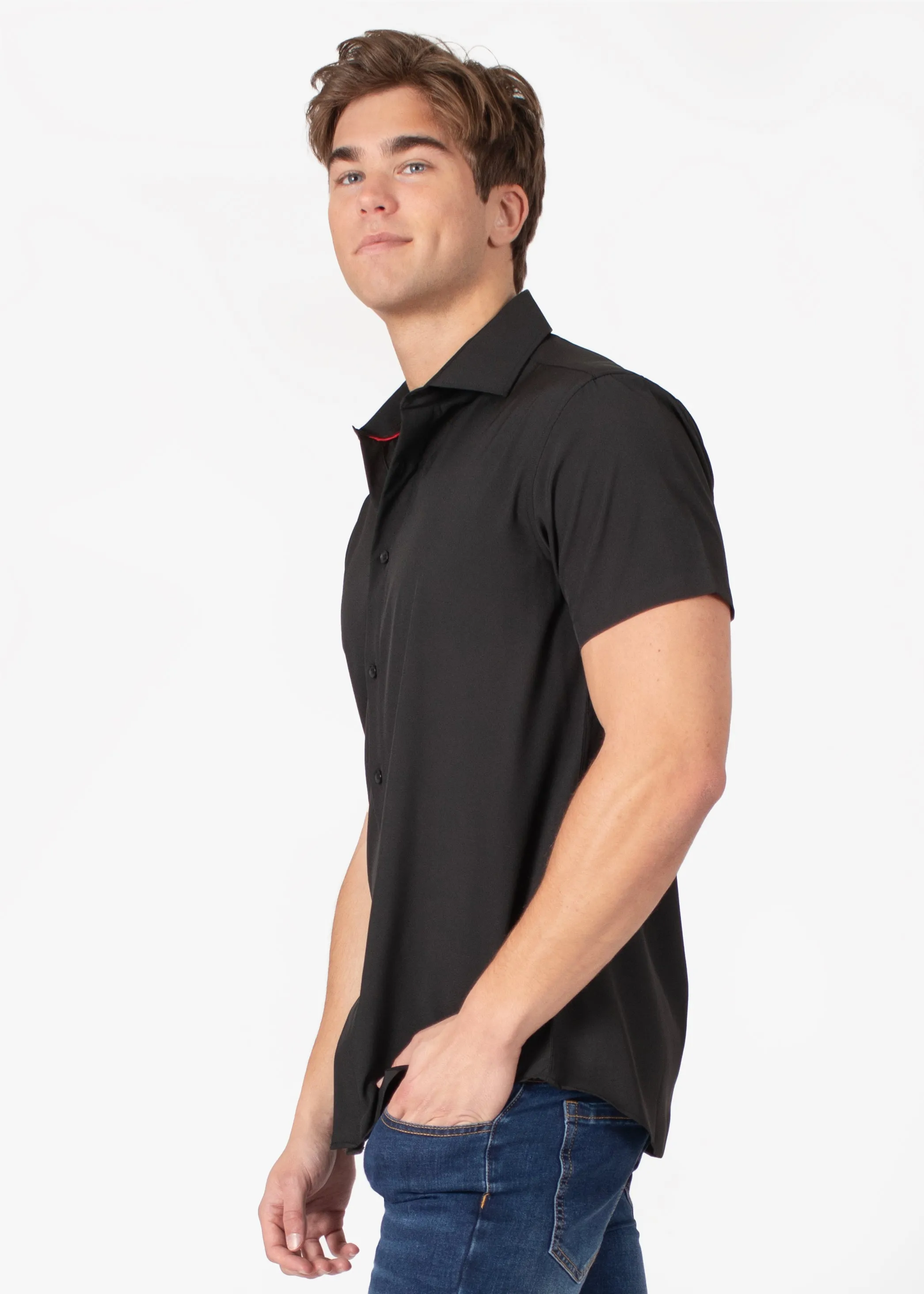 Elegant Solid Short-Sleeve Dress Shirt