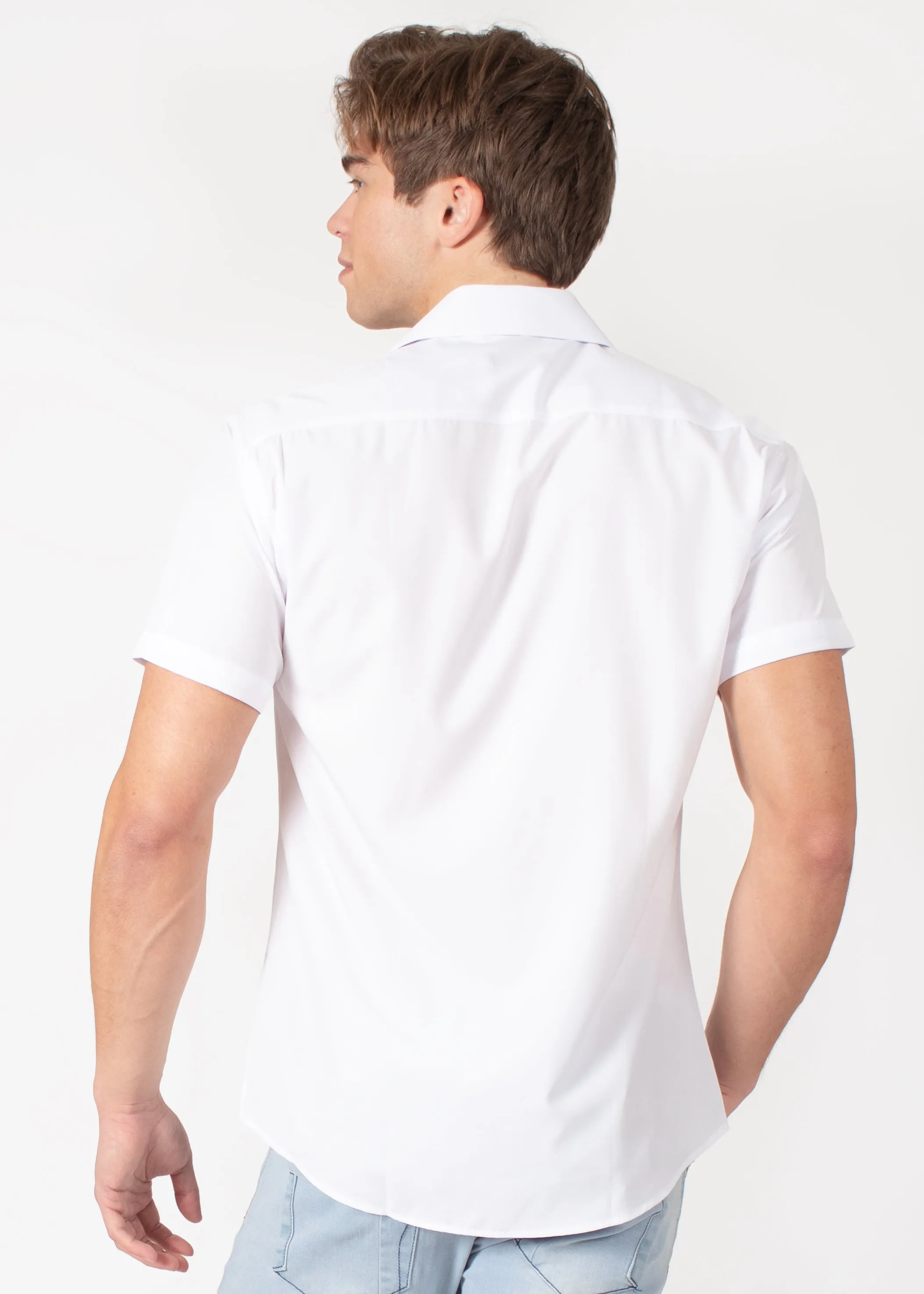 Elegant Solid Short-Sleeve Dress Shirt