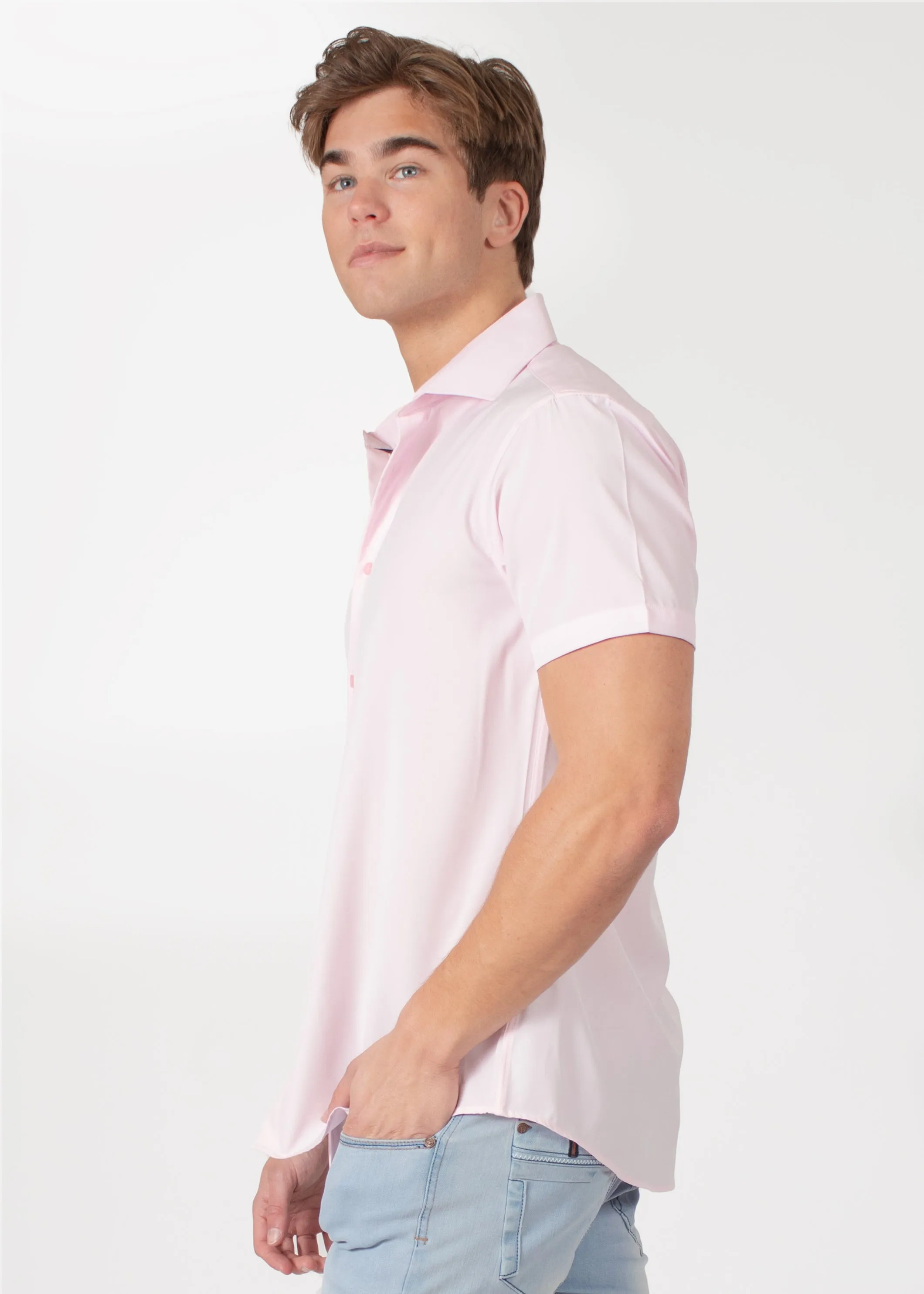 Elegant Solid Short-Sleeve Dress Shirt