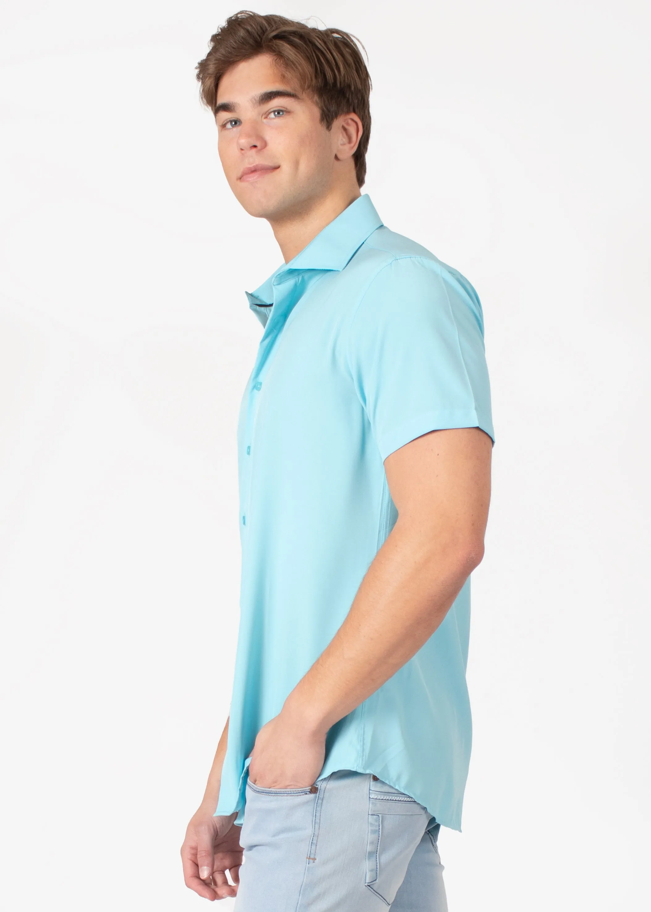 Elegant Solid Short-Sleeve Dress Shirt