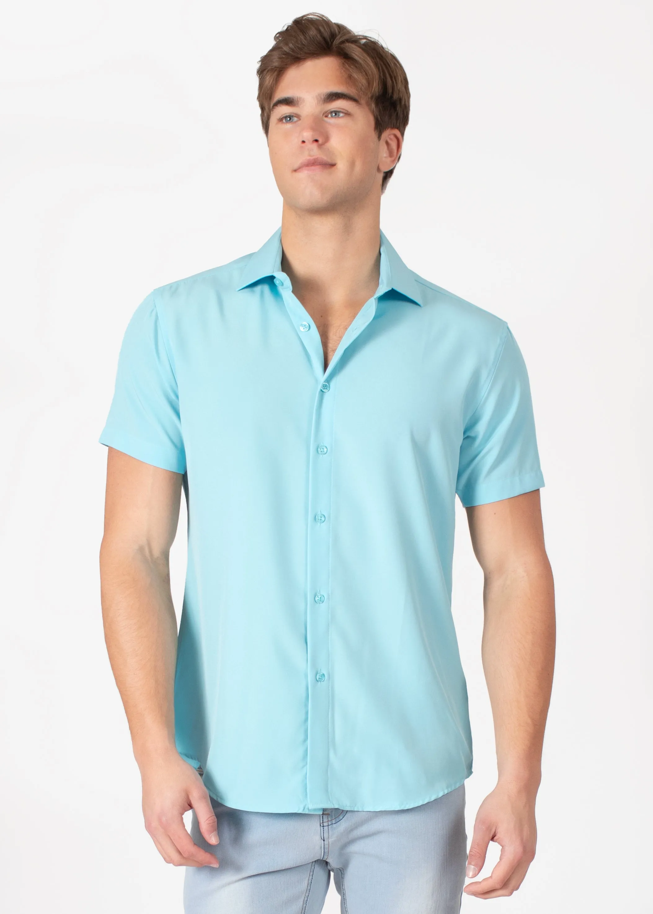 Elegant Solid Short-Sleeve Dress Shirt