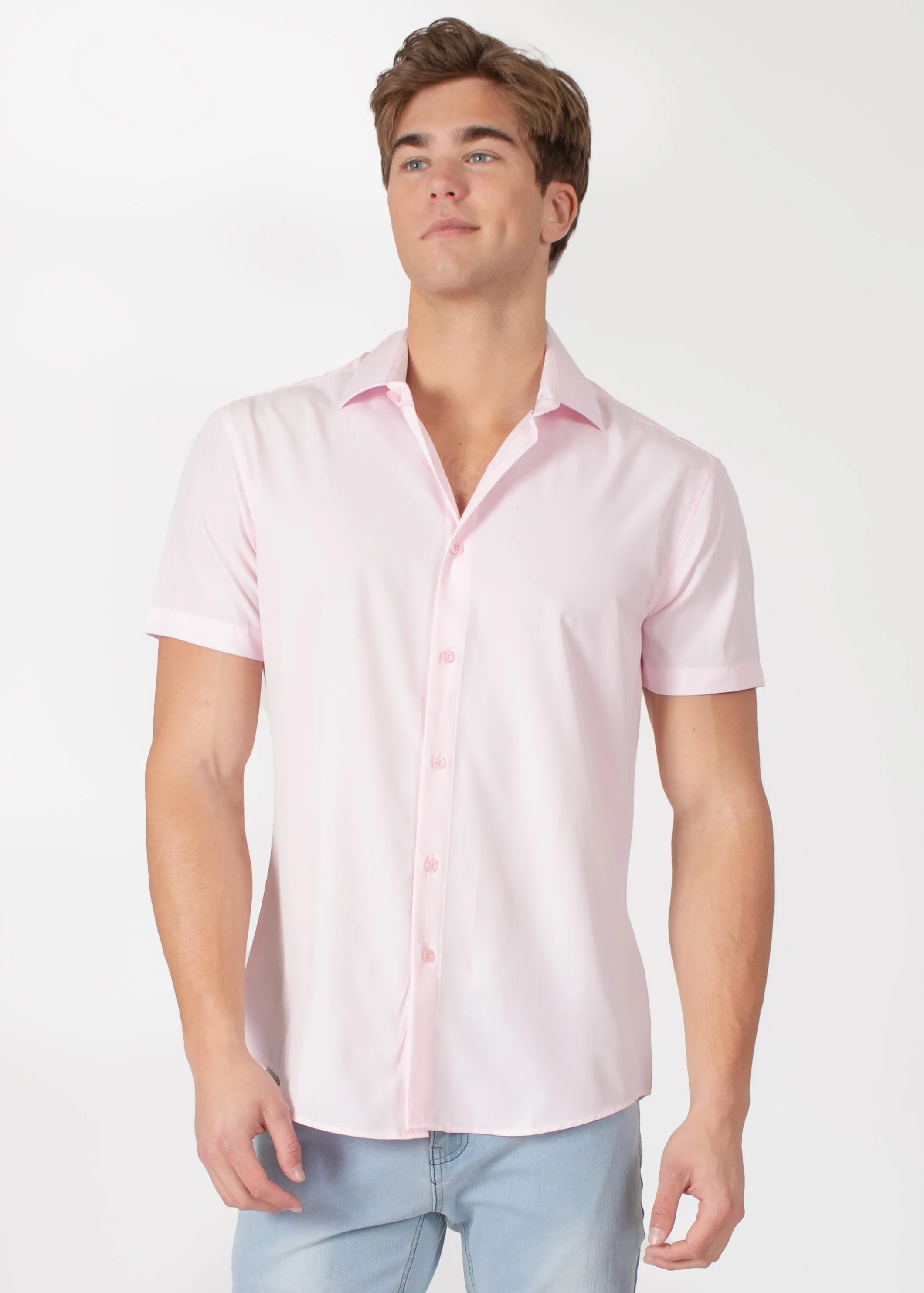 Elegant Solid Short-Sleeve Dress Shirt