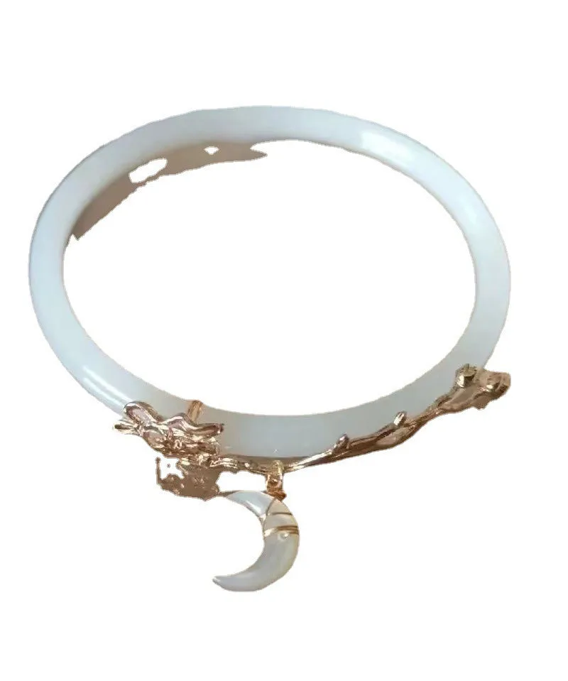 Elegant White Alloy Coloured Glaze Moon Bangle QJ031