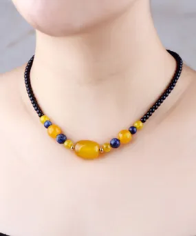 Elegant Yellow Agate Gem Stone Gratuated Bead Necklace