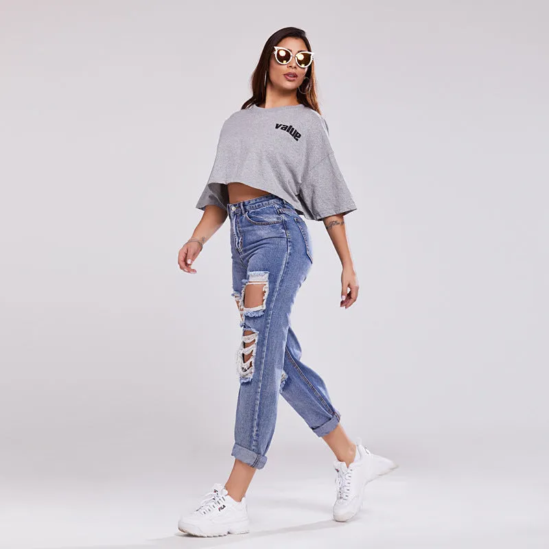 EMIKO: Ripped Denim Boyfriend Jeans