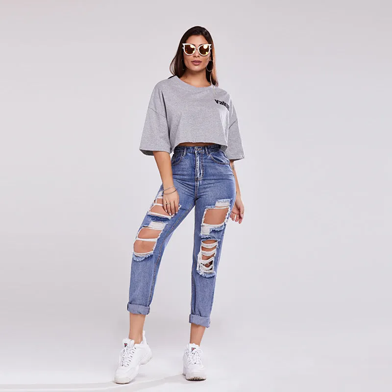 EMIKO: Ripped Denim Boyfriend Jeans