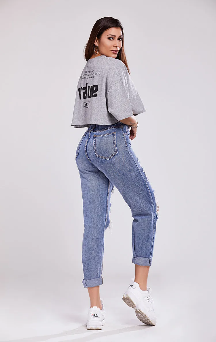 EMIKO: Ripped Denim Boyfriend Jeans