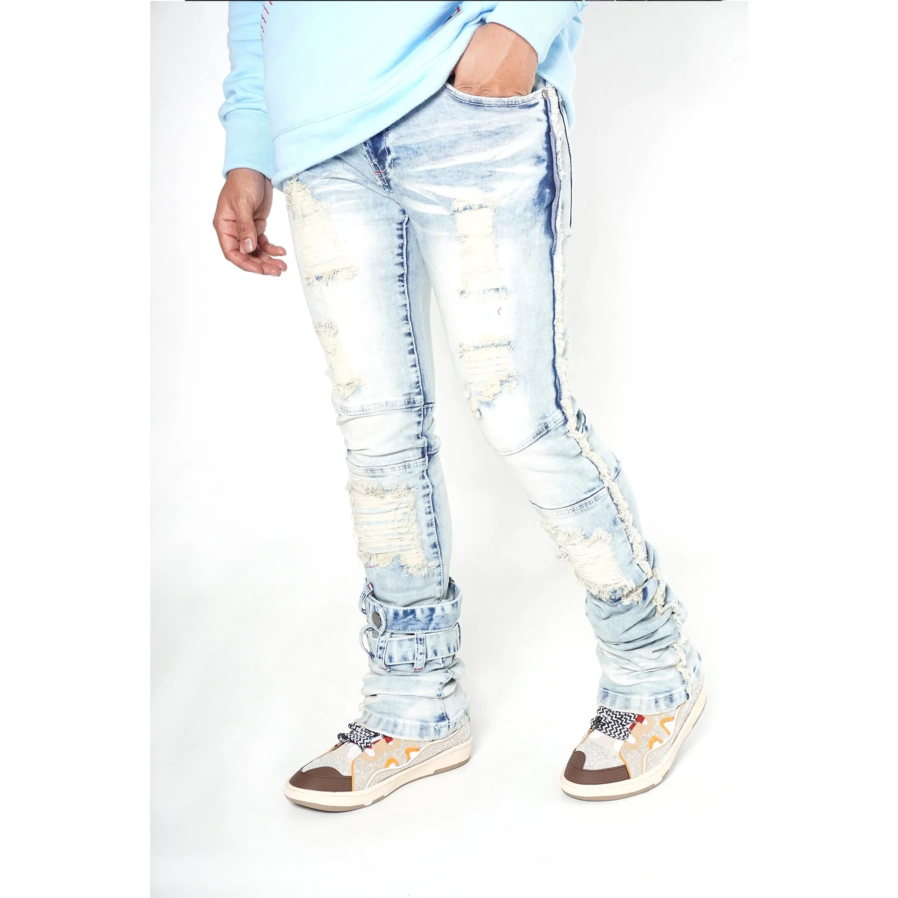 F1779 Shredded Stack Jeans - Light Wash