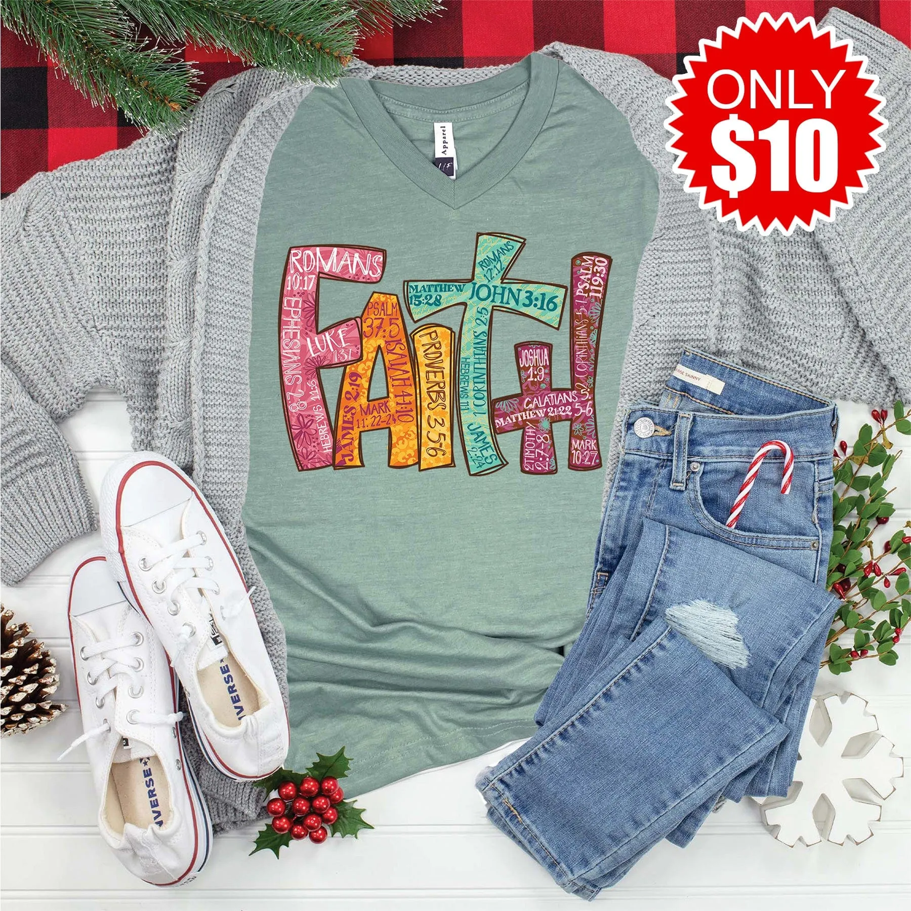 Faith Verses V-Neck - 10