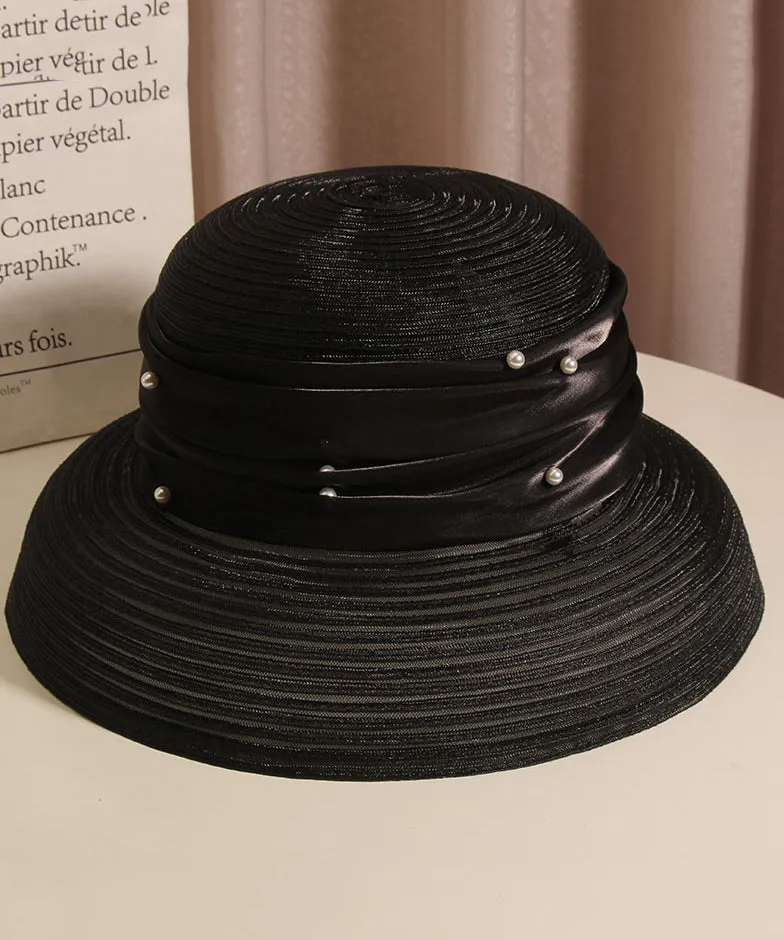 French Elegant Black Tulle Nail Bead Bucket Hat Summer II046