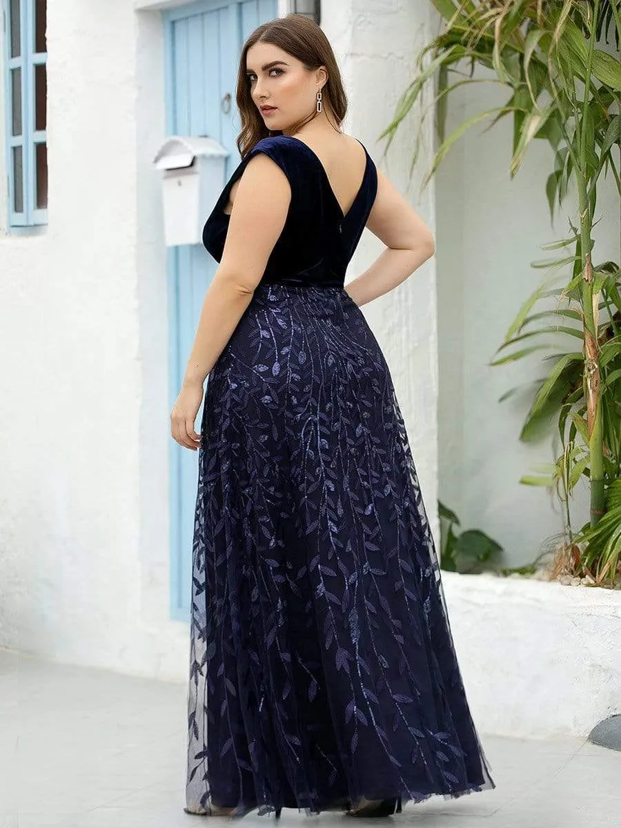 Gorgeous Double V Neck Sequin & Velvet Embroidery Prom Dresses