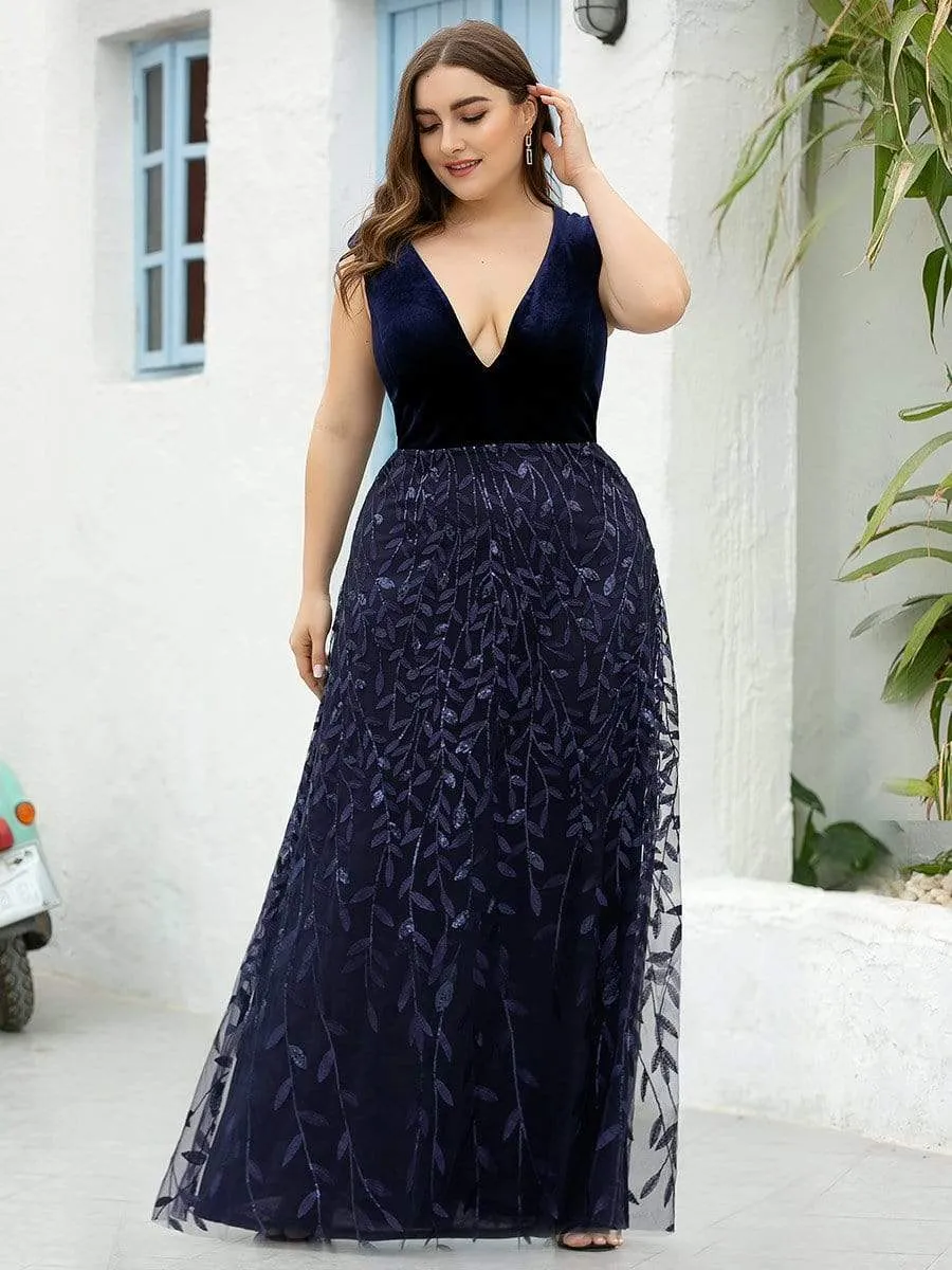 Gorgeous Double V Neck Sequin & Velvet Embroidery Prom Dresses