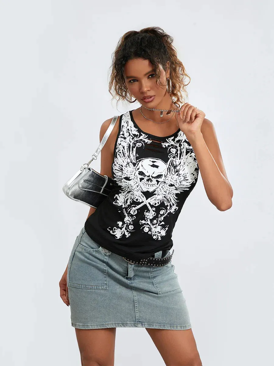 Goth Tank Fairy Grunge Skull Hollow-Out Sleeveless Summer Running Crop Top