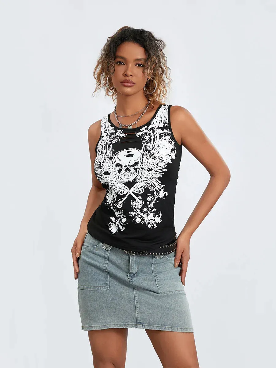 Goth Tank Fairy Grunge Skull Hollow-Out Sleeveless Summer Running Crop Top