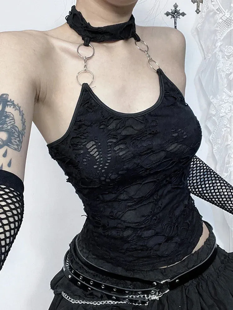 Gothic Halter Backless Cyberpunk Y2K Crop Top