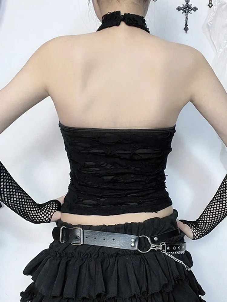 Gothic Halter Backless Cyberpunk Y2K Crop Top