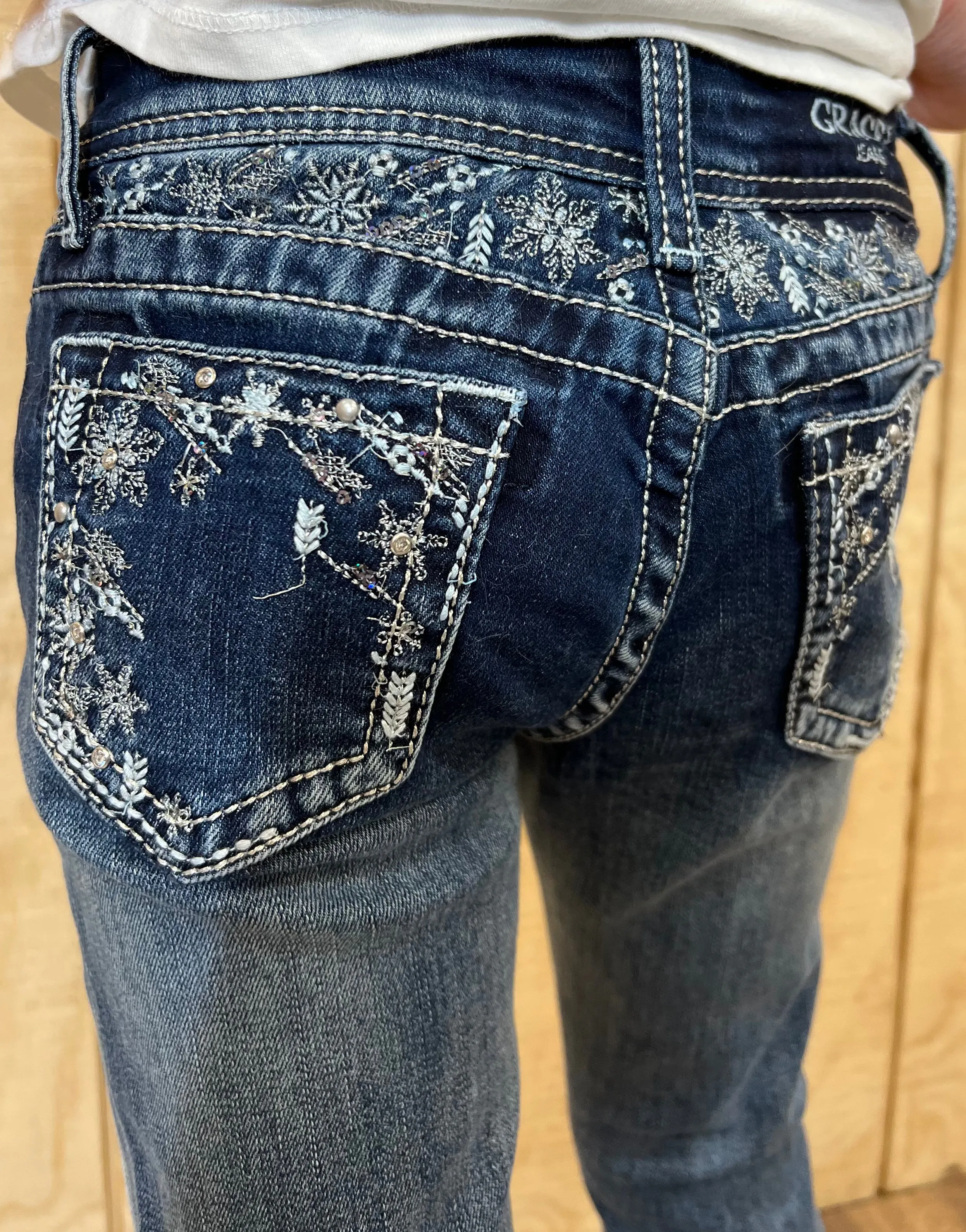 Grace In LA Girl's Embroidered Design Pockets Bootcut Jeans GB51713