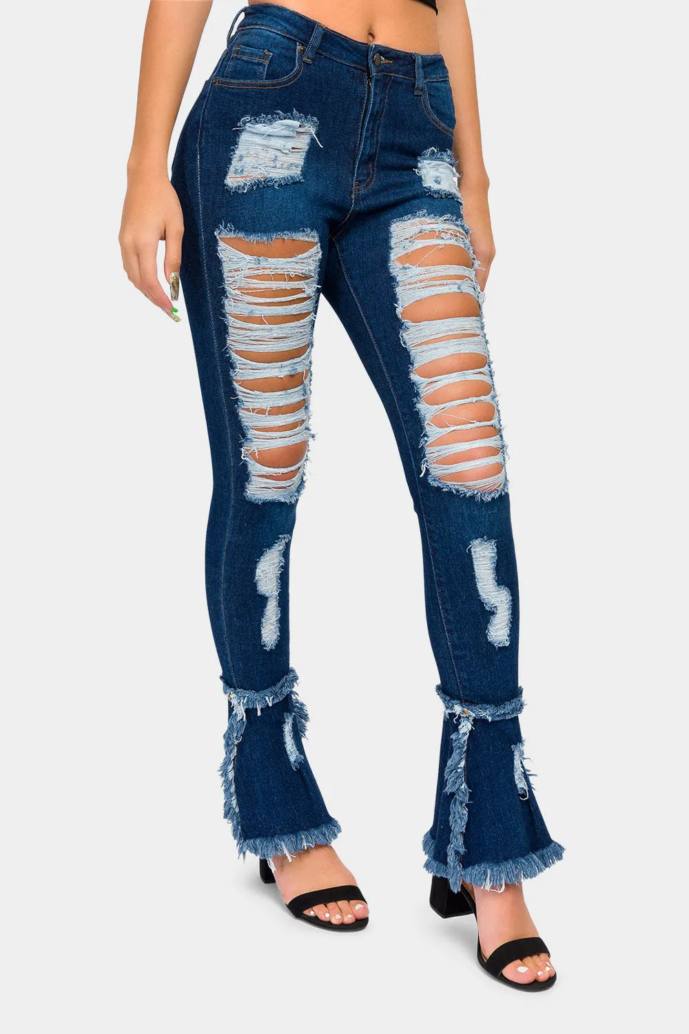 High Waisted Distressed Bootcut Jeans