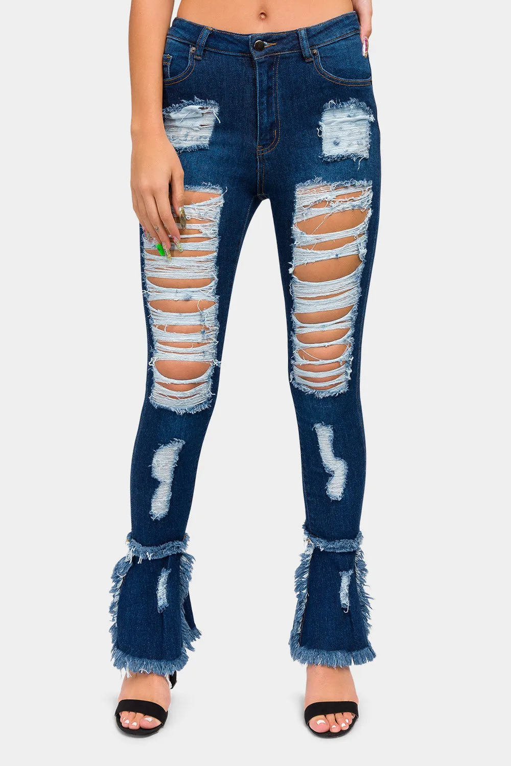 High Waisted Distressed Bootcut Jeans