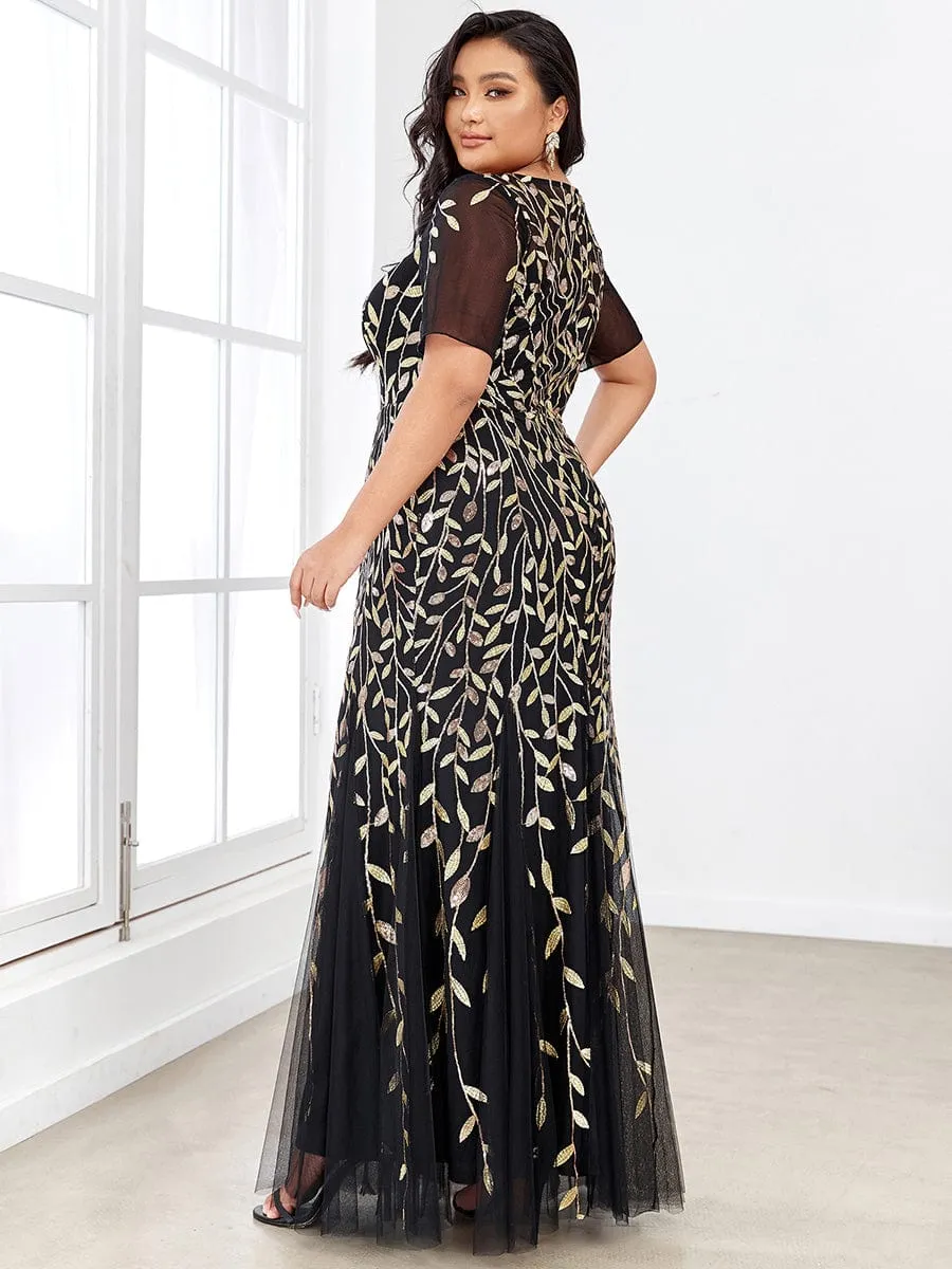 Ivy | Floral Sequin Print Plus Size Mermaid Tulle Evening Dress