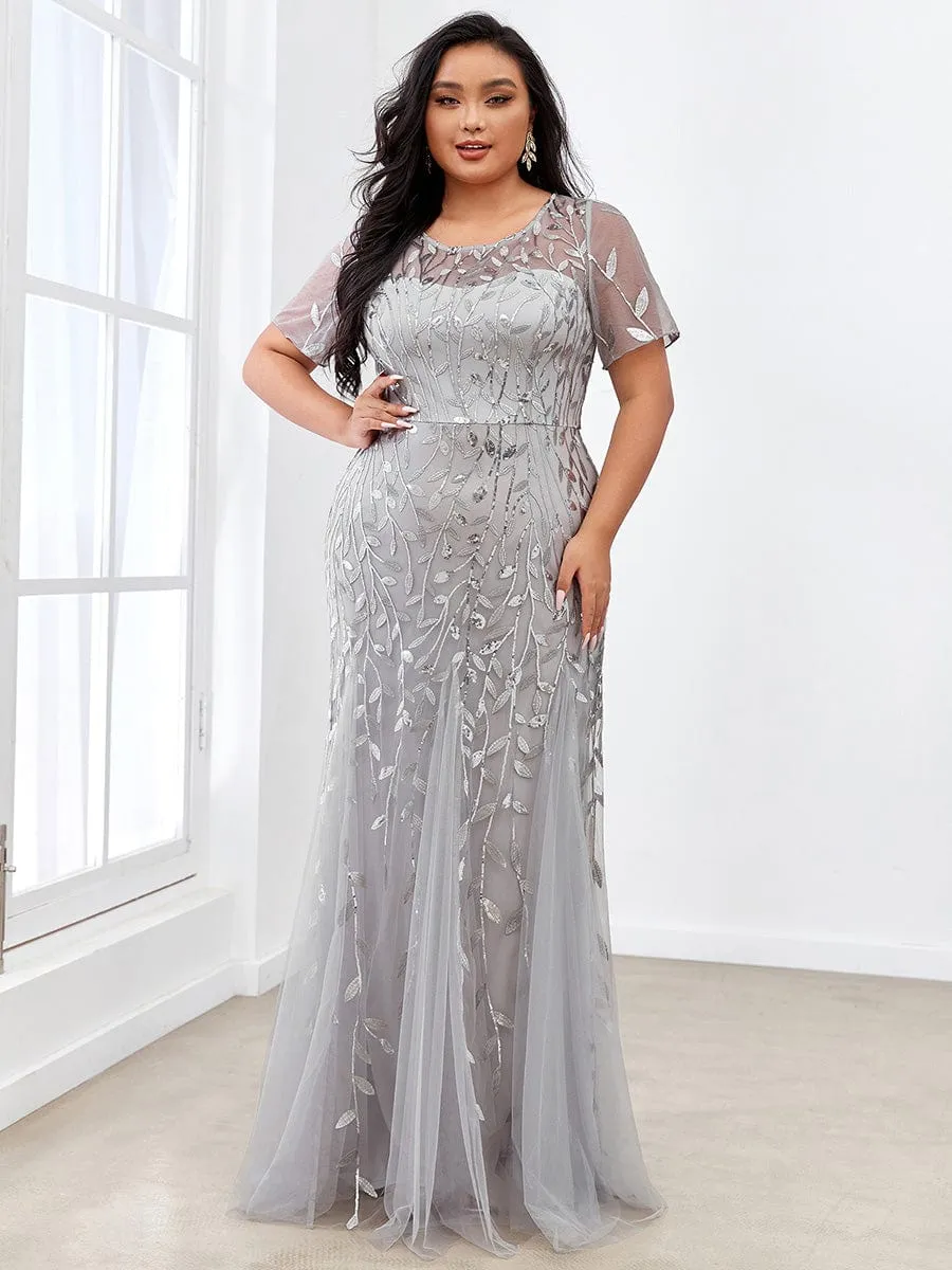 Ivy | Floral Sequin Print Plus Size Mermaid Tulle Evening Dress