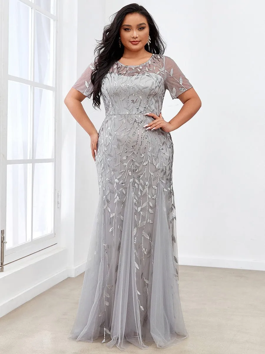 Ivy | Floral Sequin Print Plus Size Mermaid Tulle Evening Dress