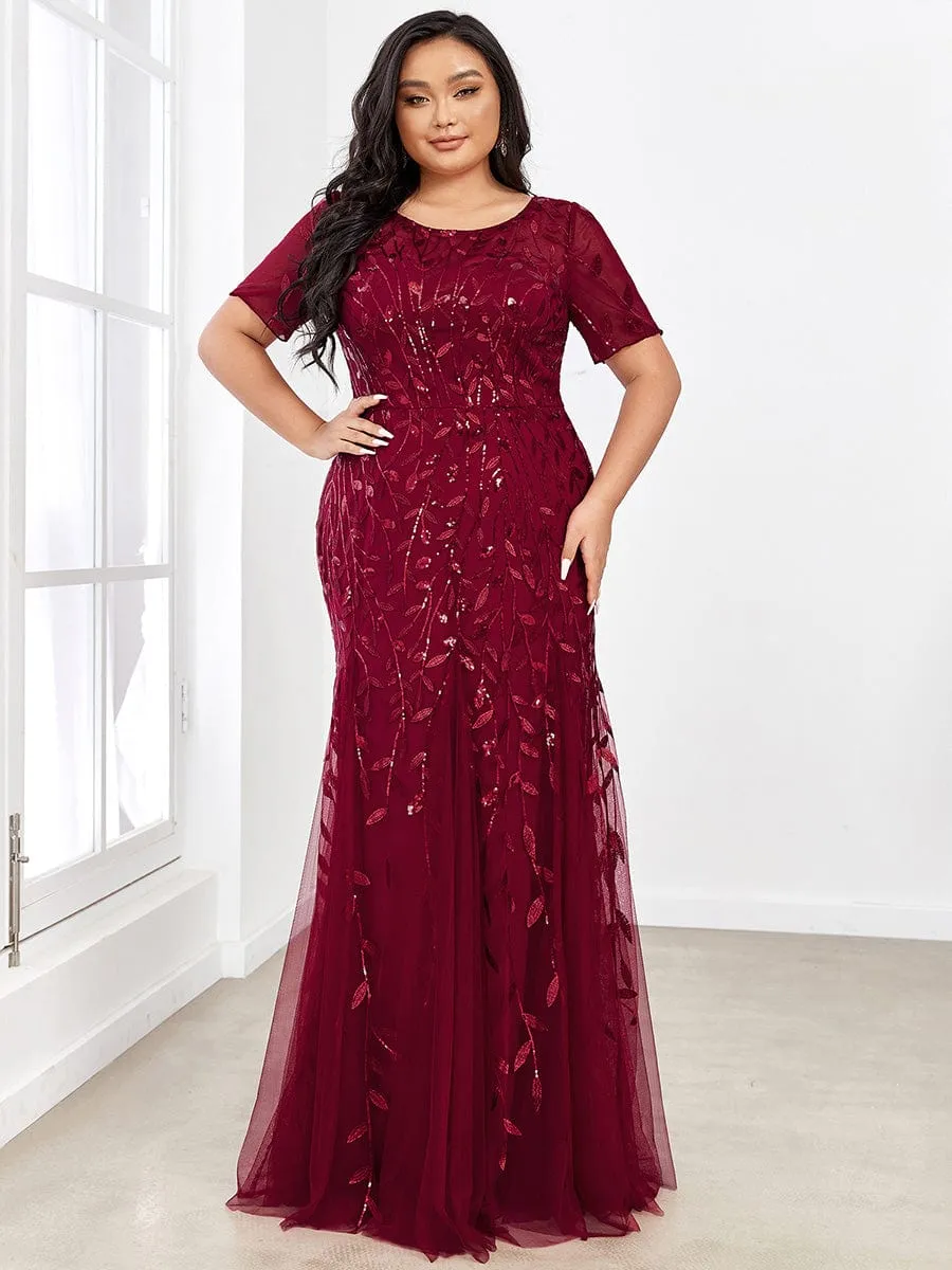 Ivy | Floral Sequin Print Plus Size Mermaid Tulle Evening Dress