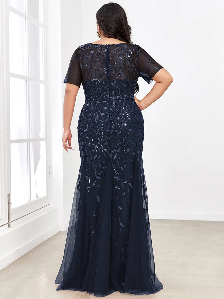 Ivy | Floral Sequin Print Plus Size Mermaid Tulle Evening Dress