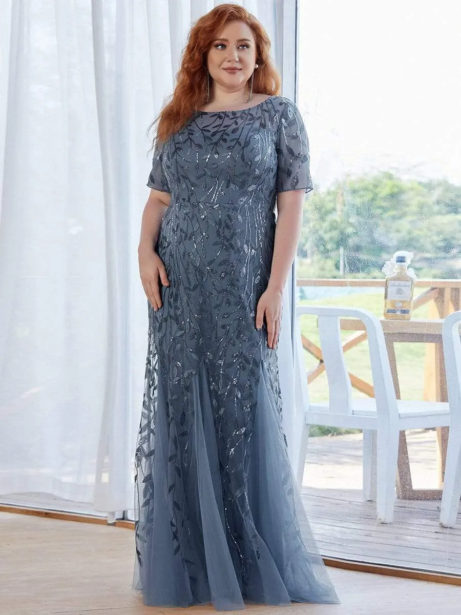 Ivy | Floral Sequin Print Plus Size Mermaid Tulle Evening Dress