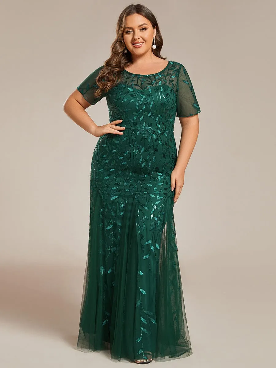 Ivy | Floral Sequin Print Plus Size Mermaid Tulle Evening Dress