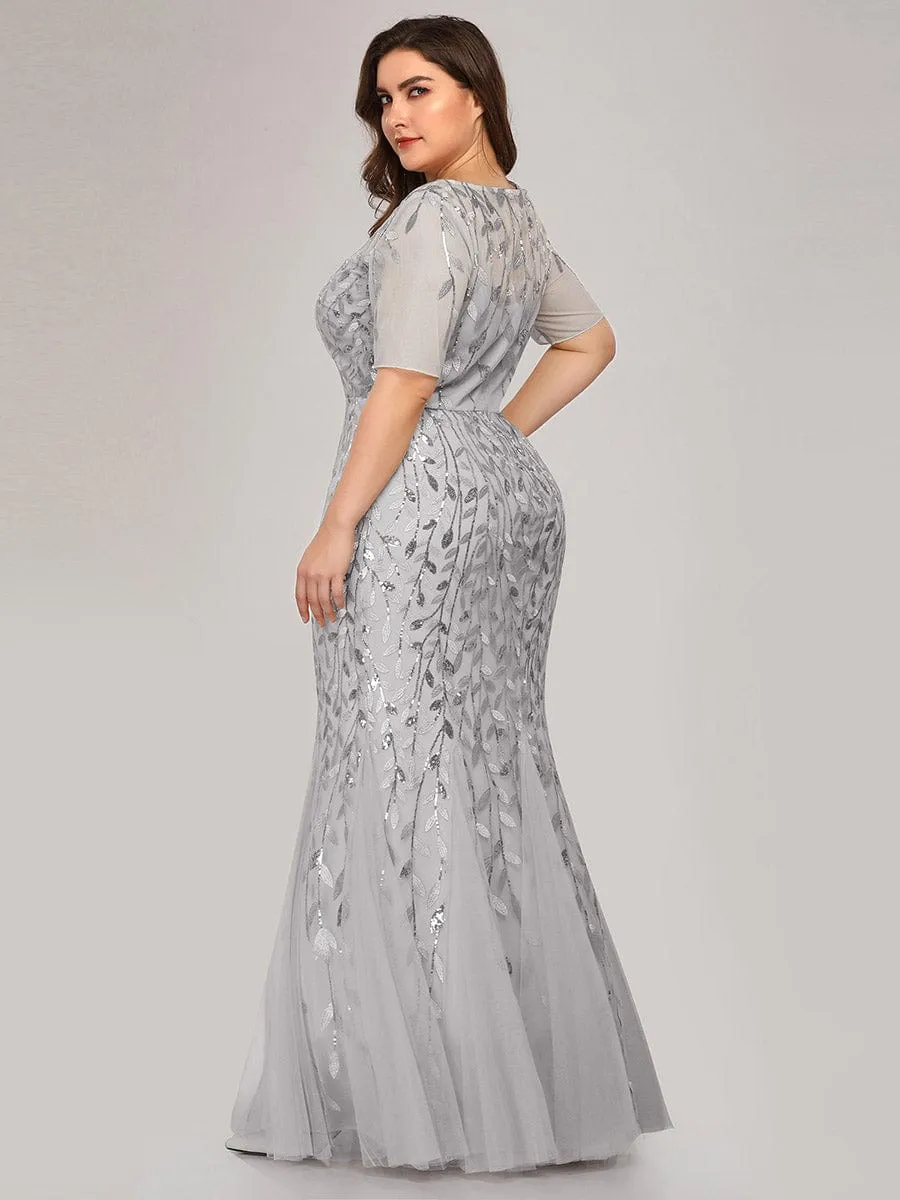 Ivy | Floral Sequin Print Plus Size Mermaid Tulle Evening Dress