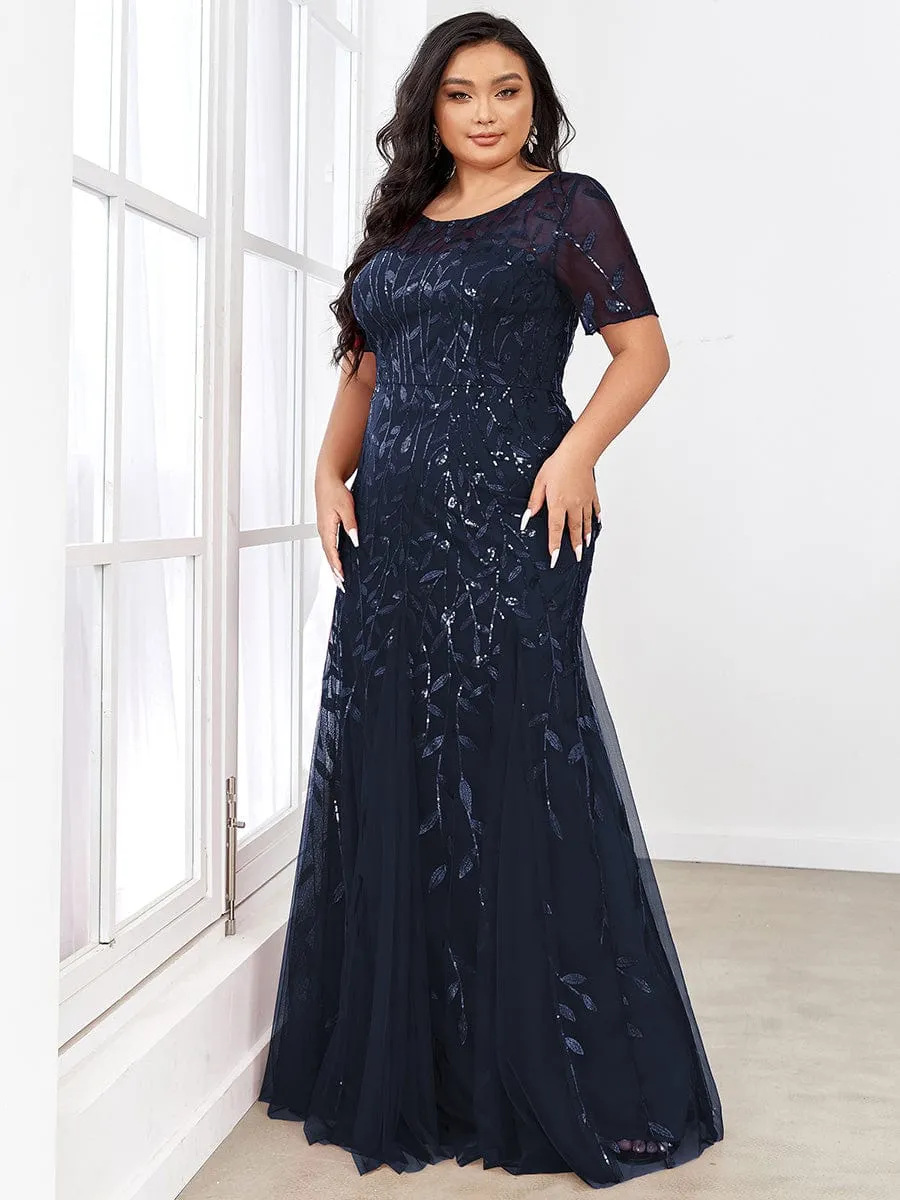 Ivy | Floral Sequin Print Plus Size Mermaid Tulle Evening Dress