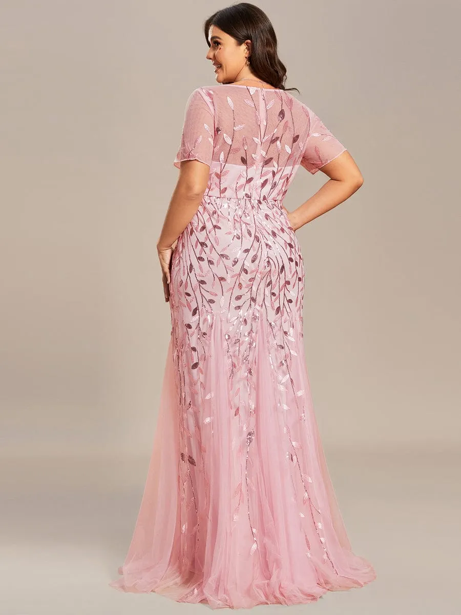 Ivy | Floral Sequin Print Plus Size Mermaid Tulle Evening Dress