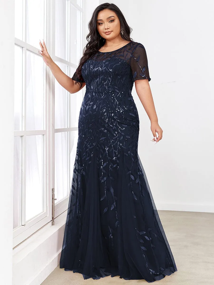 Ivy | Floral Sequin Print Plus Size Mermaid Tulle Evening Dress