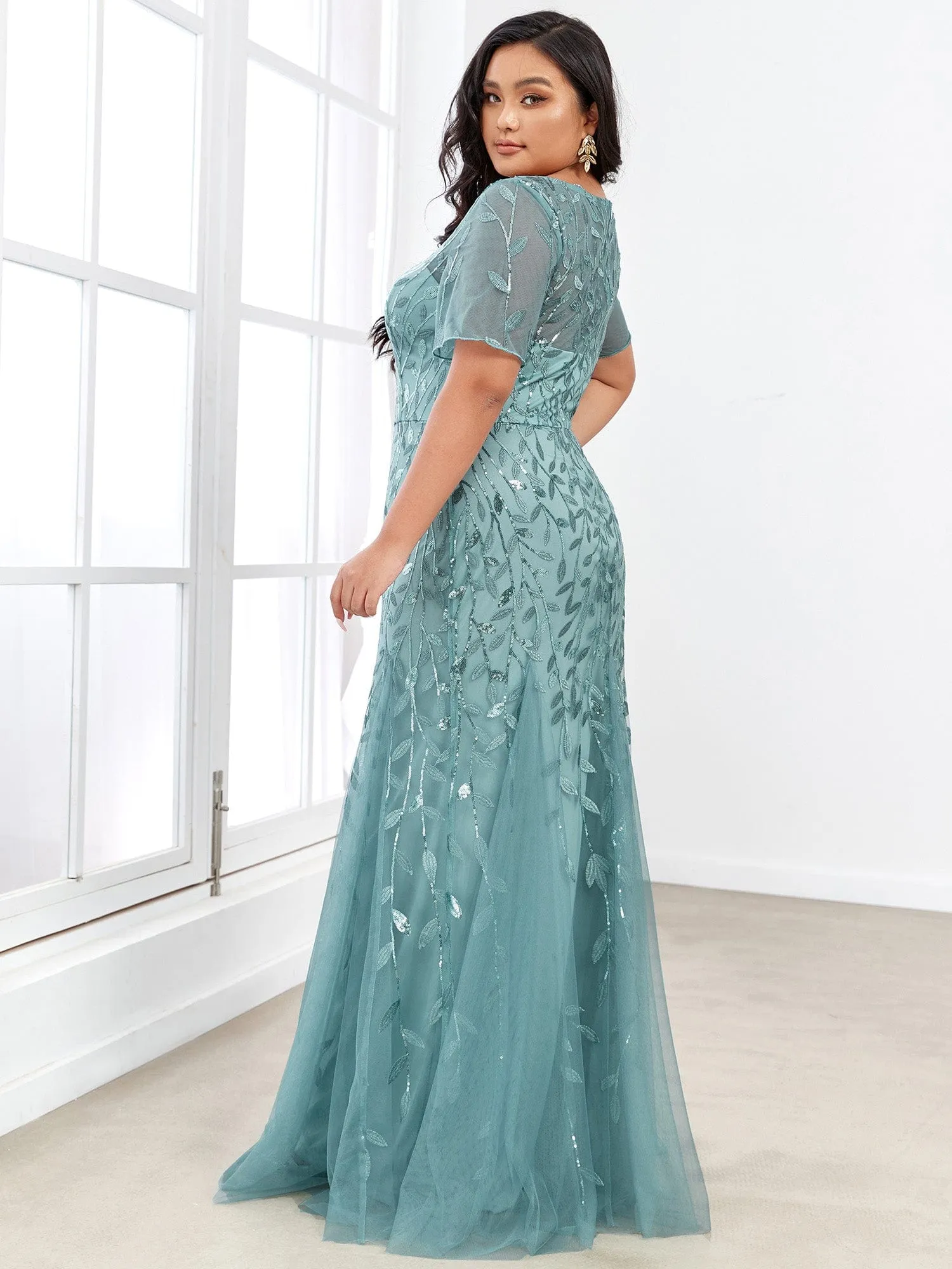 Ivy | Floral Sequin Print Plus Size Mermaid Tulle Evening Dress