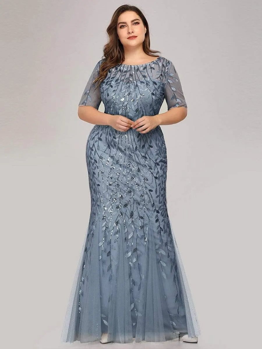 Ivy | Floral Sequin Print Plus Size Mermaid Tulle Evening Dress