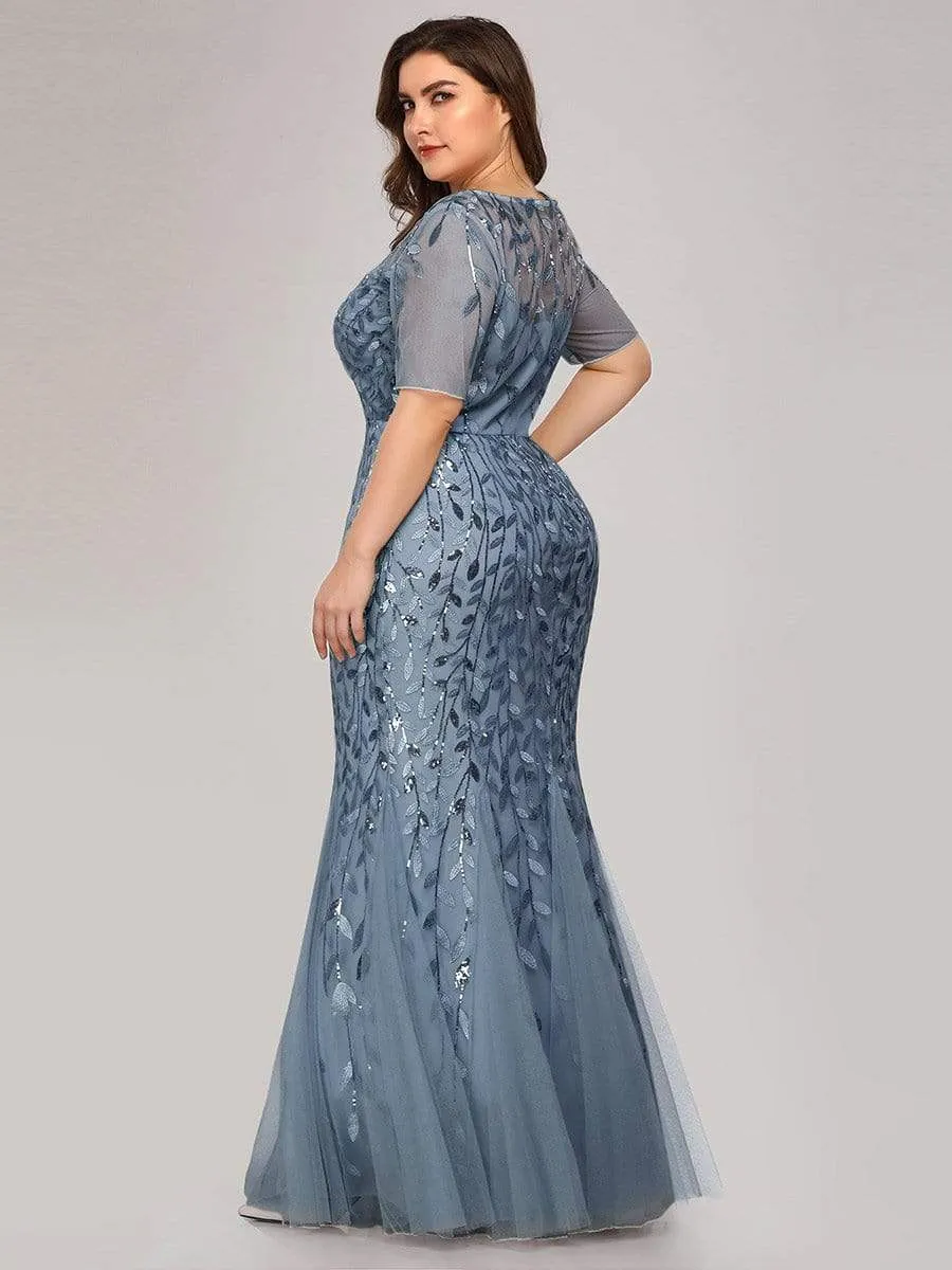 Ivy | Floral Sequin Print Plus Size Mermaid Tulle Evening Dress