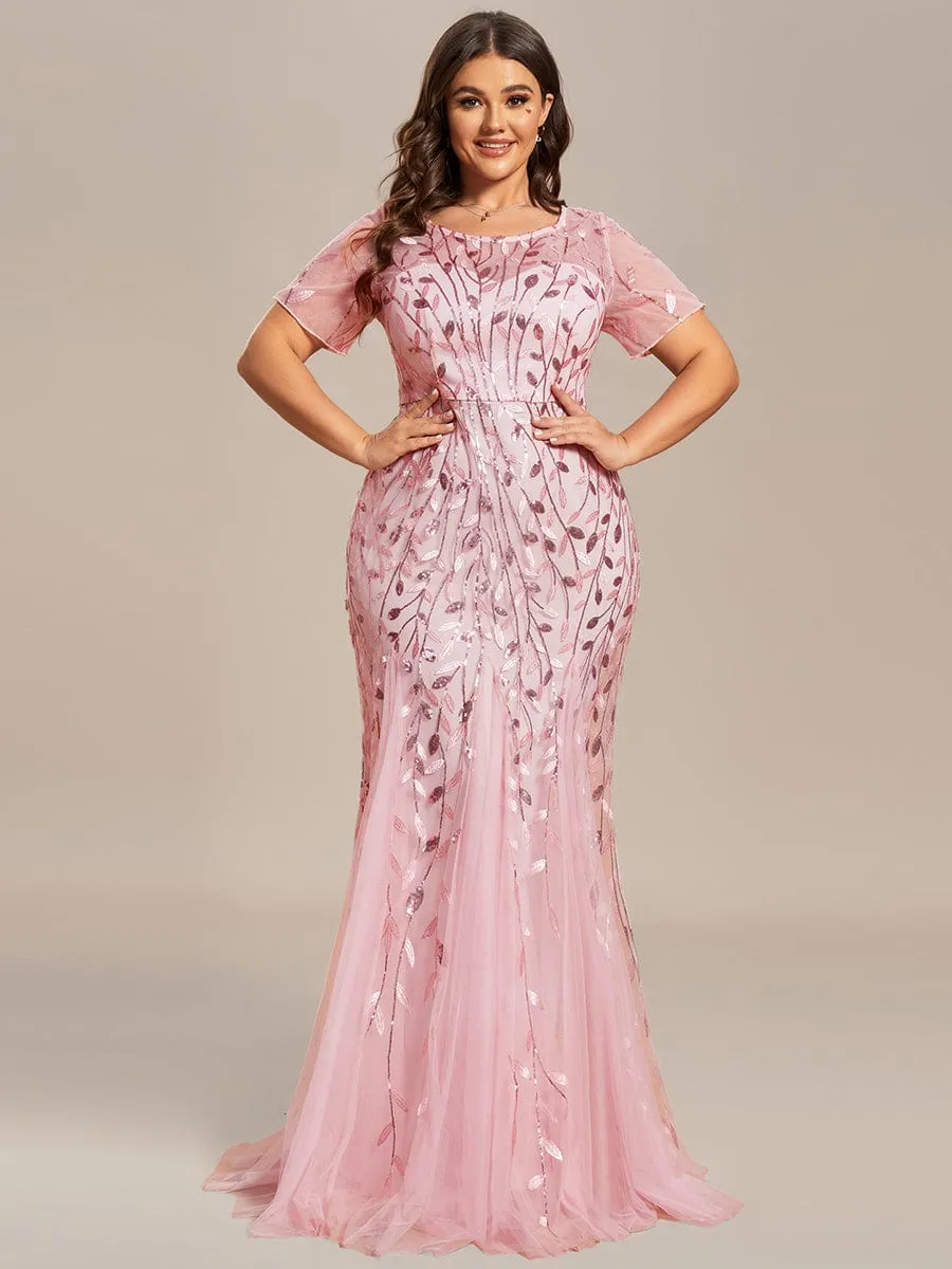 Ivy | Floral Sequin Print Plus Size Mermaid Tulle Evening Dress